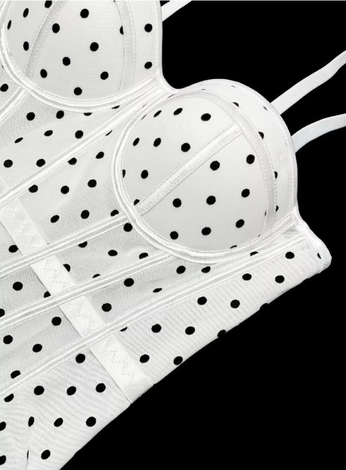 Womens Mesh Polka Dot Corset Bustier Top - Tummy Control Waist Cincher